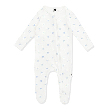 Pointelle Zippered Footie in Sweet Blue Bow