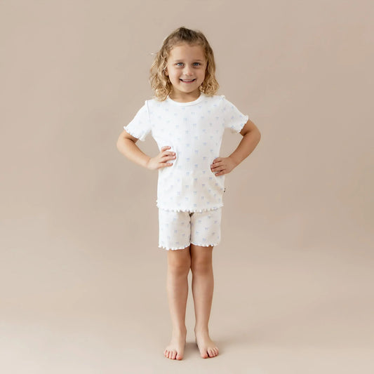 Pointelle Short Sleeve Set in Sweet Blue Bow