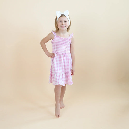 Smocked Dress in Gingham Thistle