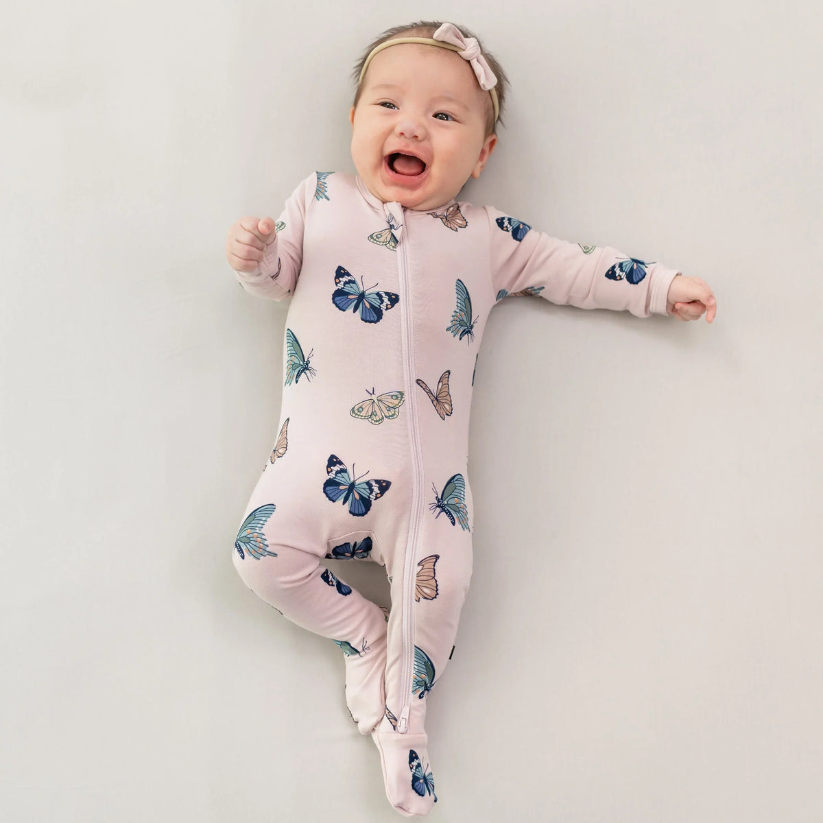 Zippered Footie in Blush Butterfly