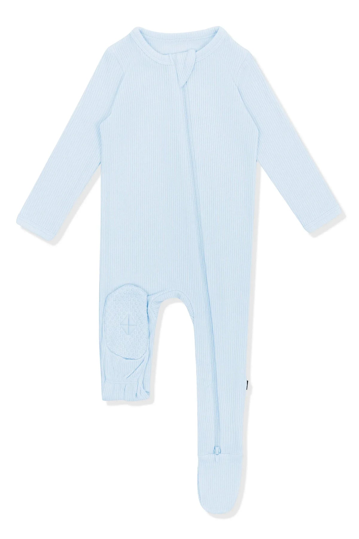 Ribbed Zipper Footie in Breeze