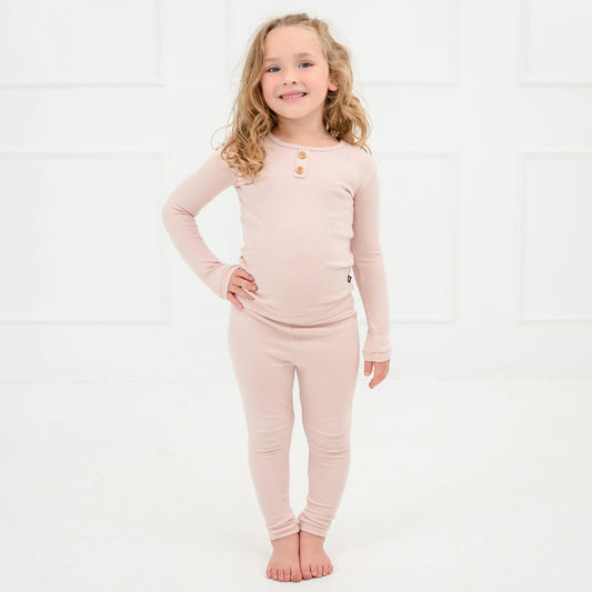 Ribbed Henley Set in Blush