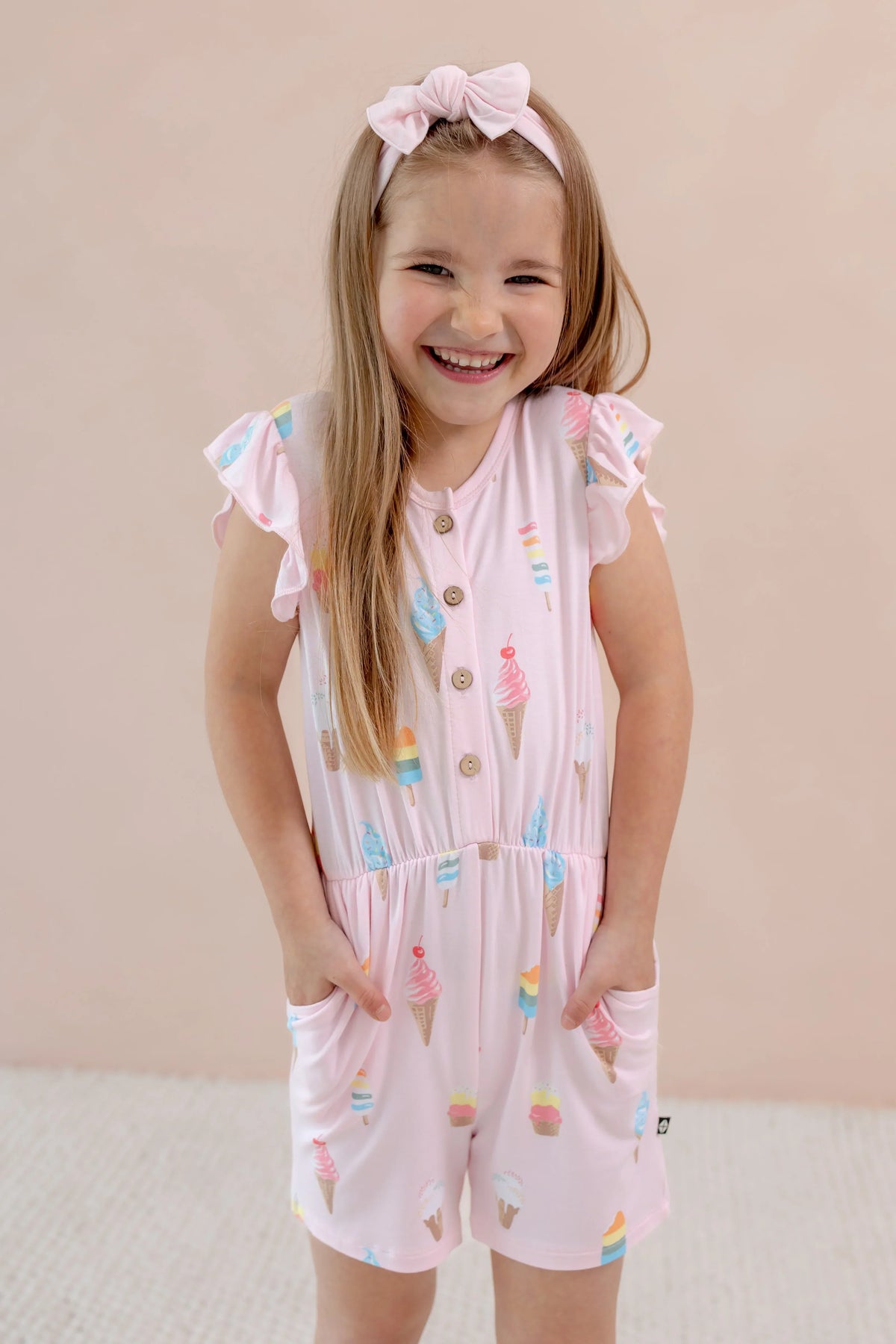 Flutter Sleeve Romper in Sakura Ice Cream