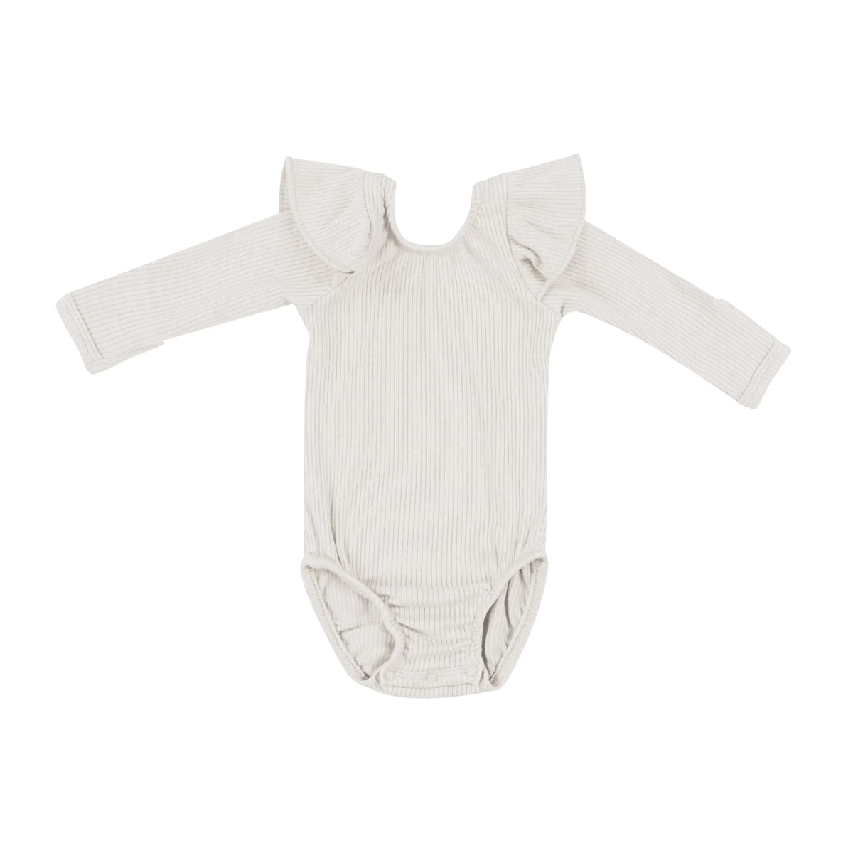 Ribbed Long Sleeve Ruffle Leotard in Oat