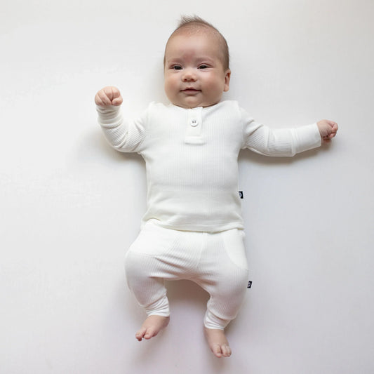 Ribbed Infant Henley Set in Cloud