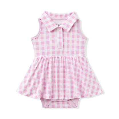 Polo Bodysuit Dress in Gingham Thistle
