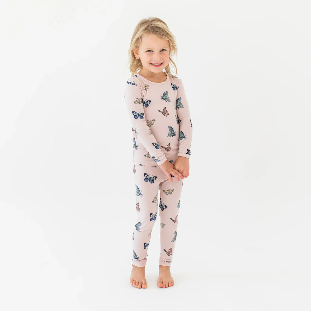 Long Sleeve Pajamas in Blush Butterfly
