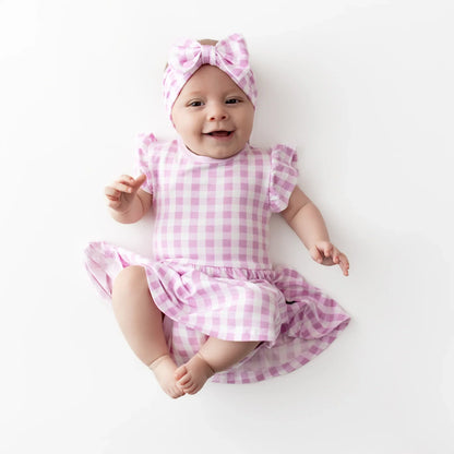 Twirl Bodysuit Dress in Gingham Thistle