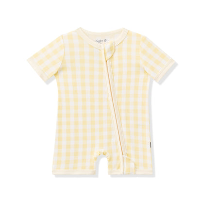 Zipper Shortall Romper in Gingham Chamomile