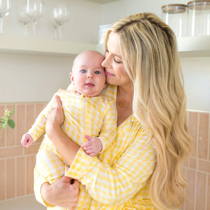 Zippered Romper in Gingham Chamomile