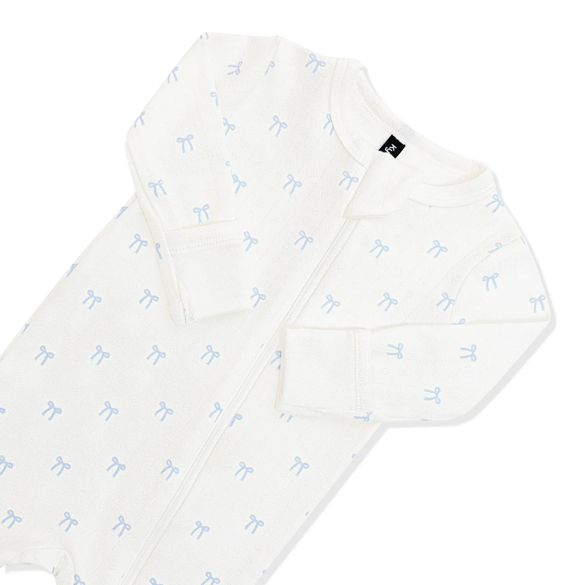 Pointelle Zippered Footie in Sweet Blue Bow