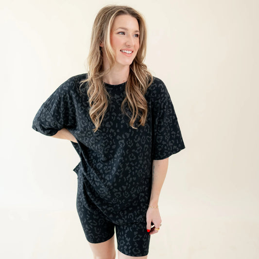 Women’s Biker Short Set in Midnight Leopard
