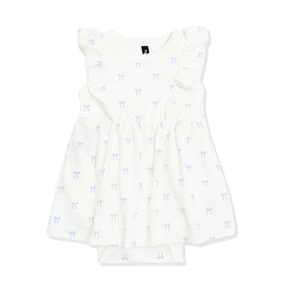 Pointelle Bodysuit Dress in Sweet Blue Bow