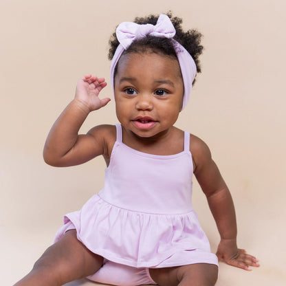 Spaghetti Strap Ruffle Romper in Thistle
