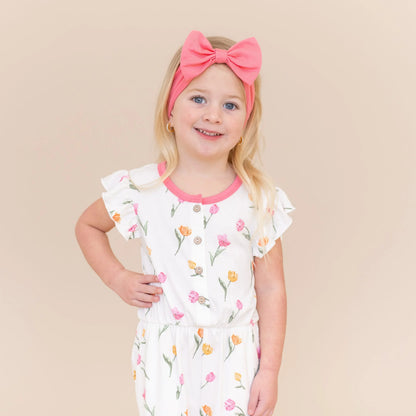 Flutter Sleeve Romper in Tulip