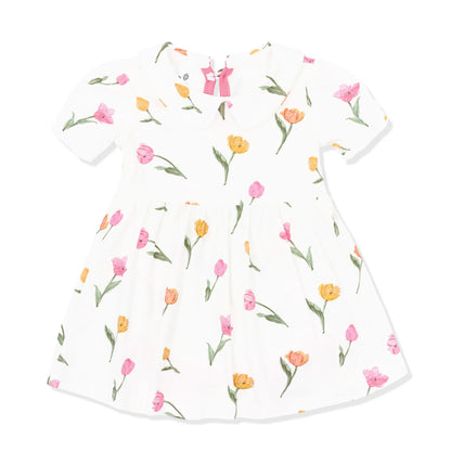 Peter Pan Collar Bodysuit Dress in Tulip