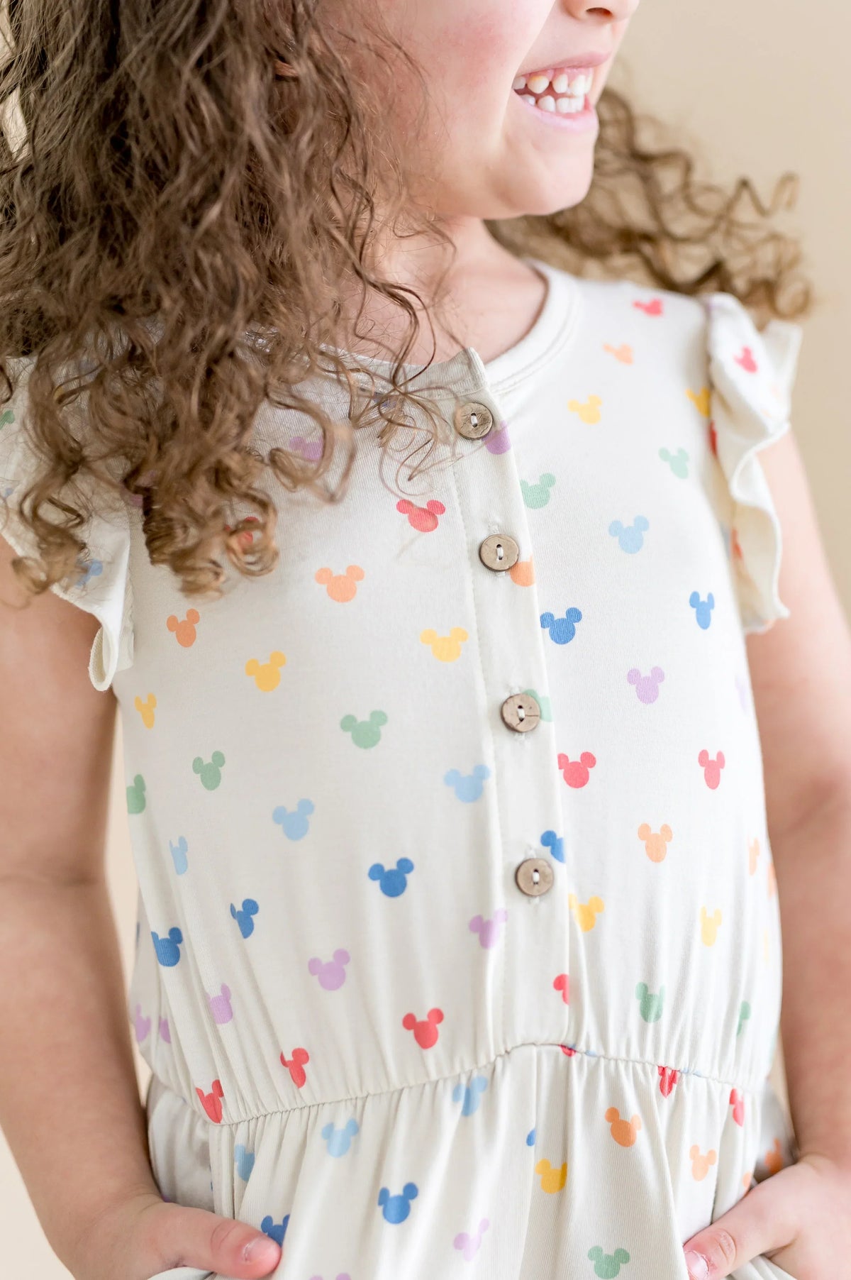 Flutter Sleeve Romper in Pastel Mickey Mouse