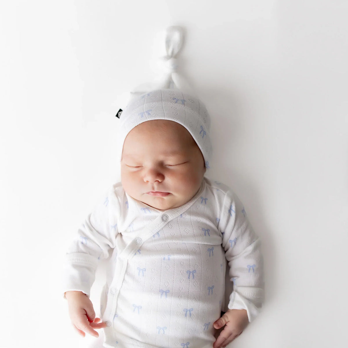 Pointelle Take Me Home Set with Cap in Sweet Blue Bow