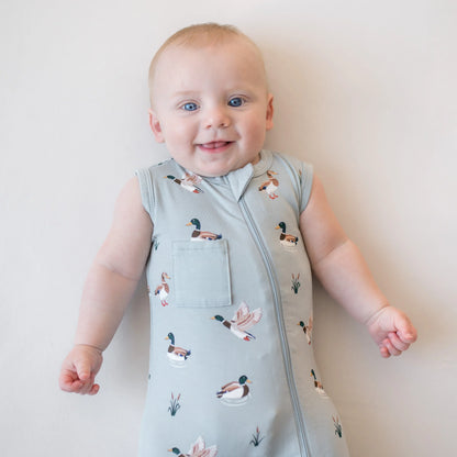 Zippered Sleeveless Romper in Mallard Duck