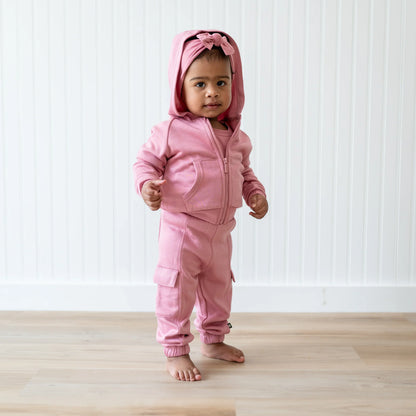 Fleece Zip Up Hoodie in Apple Blossom