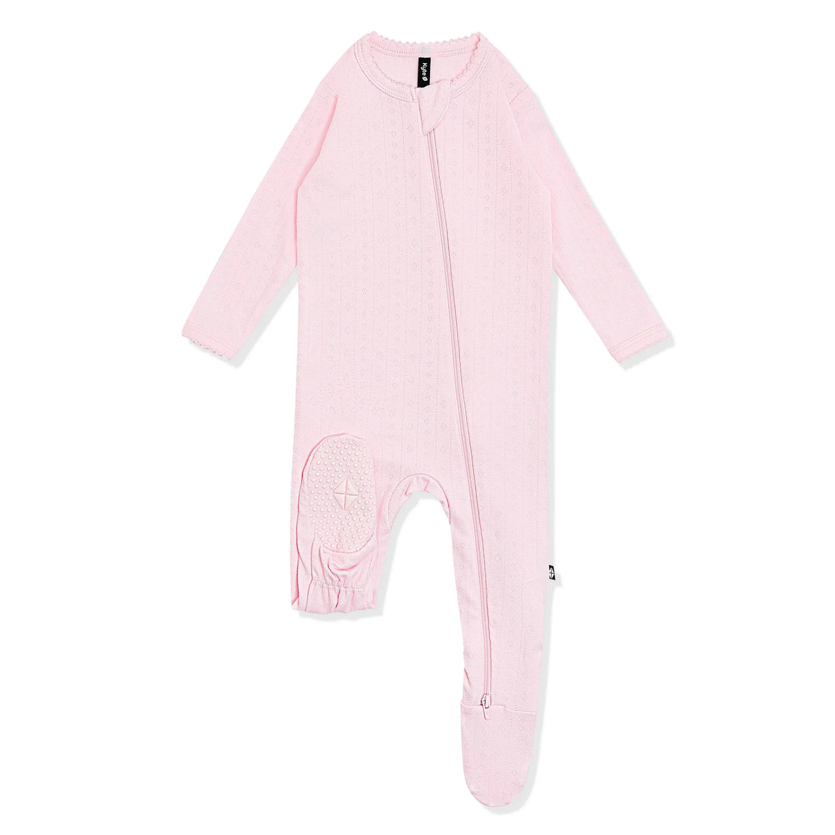 Pointelle Zippered Footie in Sakura