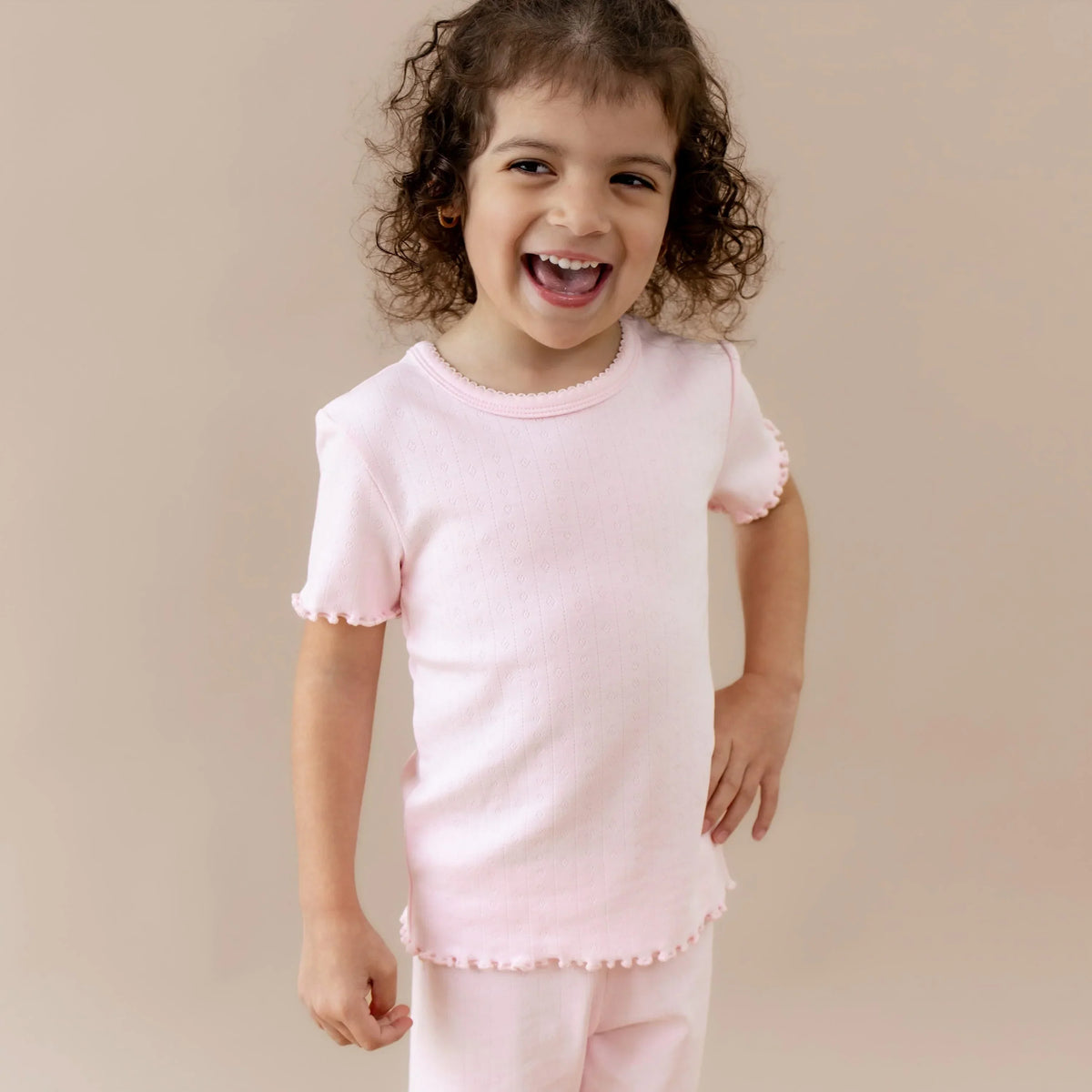 Pointelle Short Sleeve Set in Sakura
