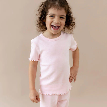 Pointelle Short Sleeve Set in Sakura