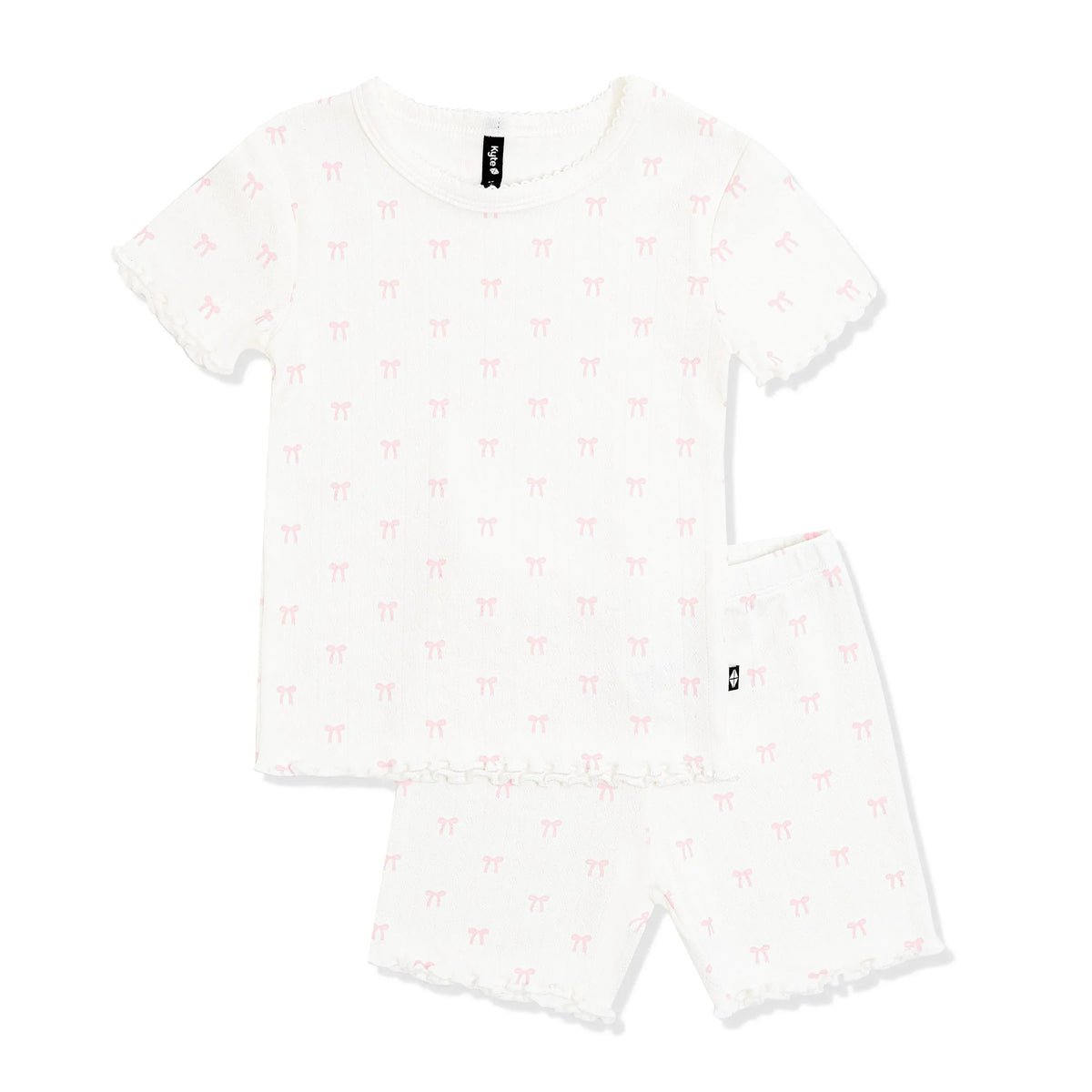 Pointelle Short Sleeve Set in Sweet Pink Bow