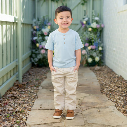 Short Sleeve Toddler Henley Tee in Breeze