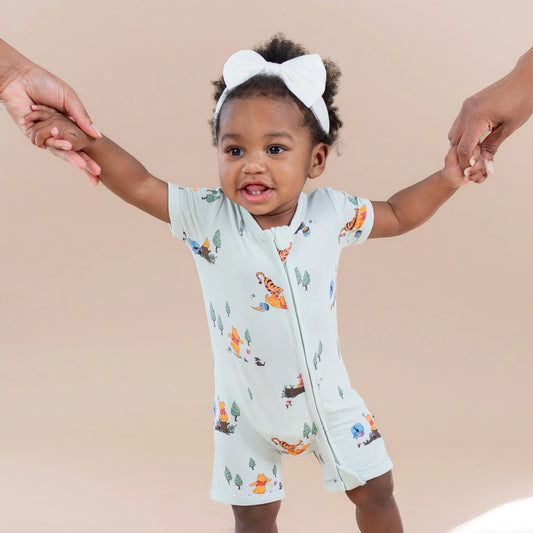 Zipper Shortall Romper in Winnie the Pooh Hundred Acre Wood