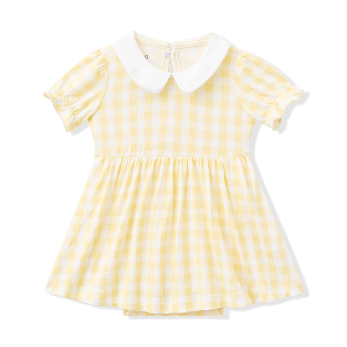 Peter Pan Collar Bodysuit Dress in Gingham Chamomile