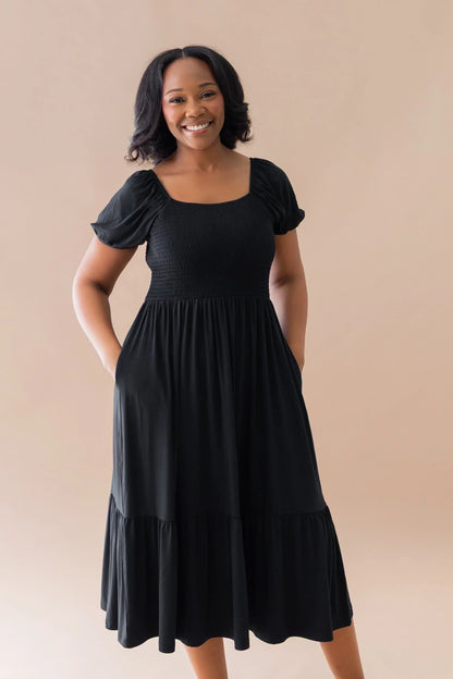 Women’s Smocked Dress in Midnight